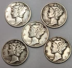 Mercury 90% Silver Dimes - Lot Of 5 - Mixed Dates / Mints - See Photos - M-5W