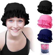 3 Pcs Swim Cap Women Adult with Ruffled Edges Nylon Cloth Swimming Cap for Wo...