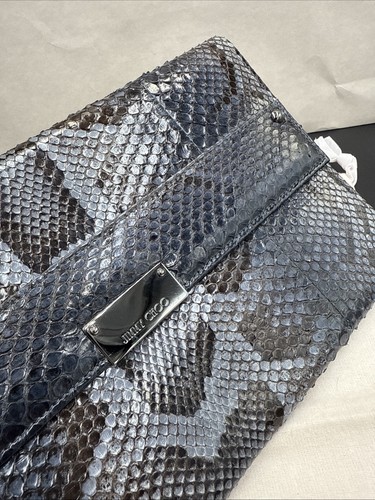 JIMMY CHOO Reese Navy Grey Blue Exotic Leather Evening Party Clutch Bag Handbag - Picture 6 of 10