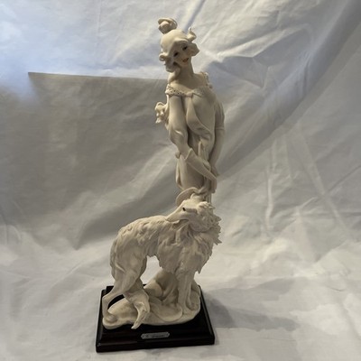 16 GIUSEPPE ARMANI LADY WITH BORZOI (RUSSIAN HUNTING DOG) FIGURINE -WHITE BISQUE