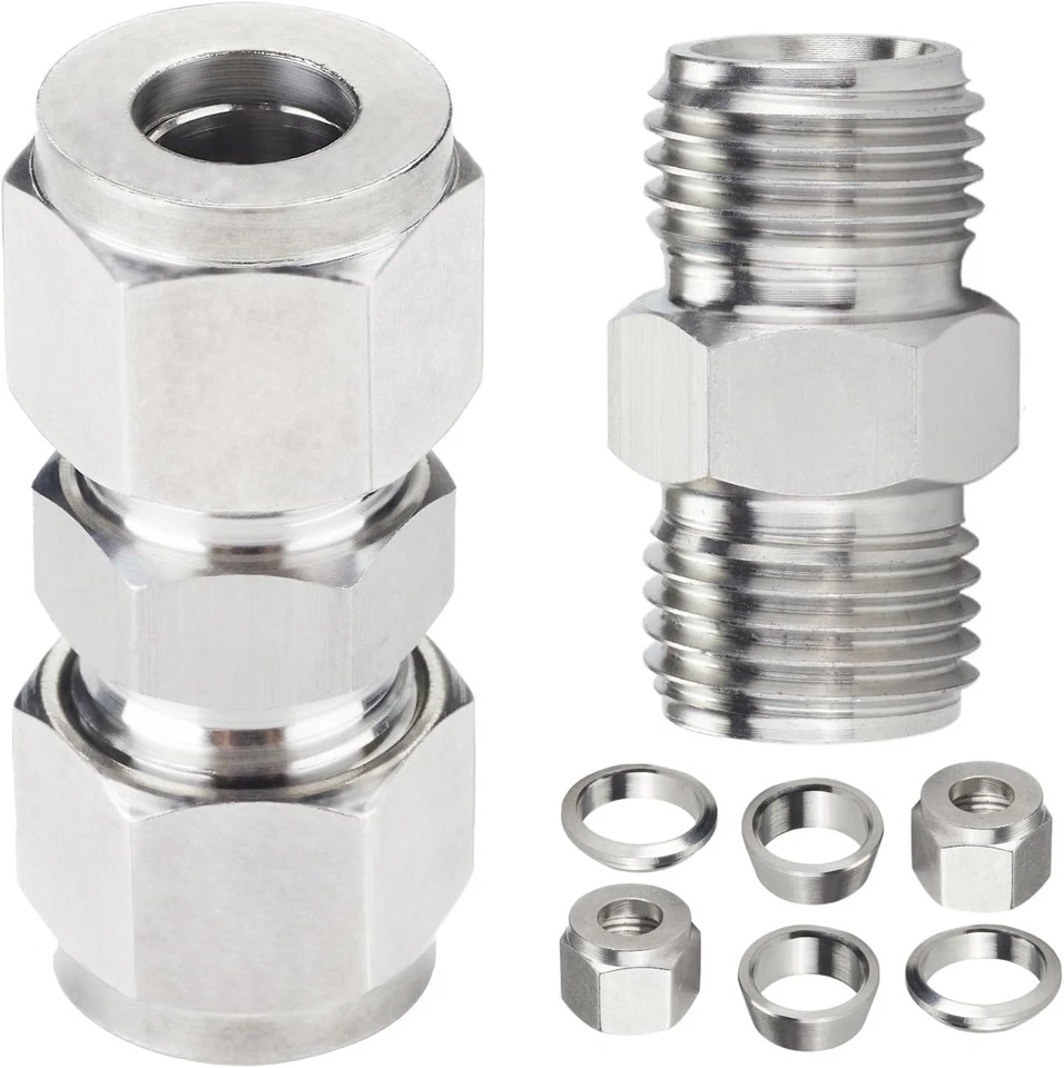 Leak-Proof 2-Pack 3/8" OD Union Compression Tube Fitting in Stainless Steel Foto 3 de 4