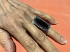 Vintage HANDCRAFTED Brutalist Sterling Silver Black Onyx cabochon Ring Sz 5 3/4