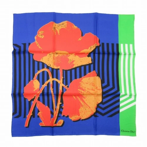 22ss Christian Dior D Flower Pop Foulard 65x65 Floral Soie Sergé Étole Châle Occasion
