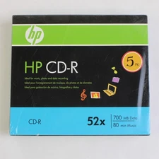 New Sealed Pack of 5 HP CD-R Discs 700 MB Data 52x