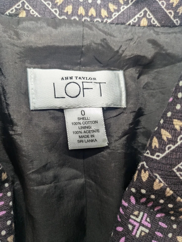 Blazer Ann Taylor LOFT Mujer Talla 0 Marrón Patrón Geométrico de Pecho Único Foto 3 de 4