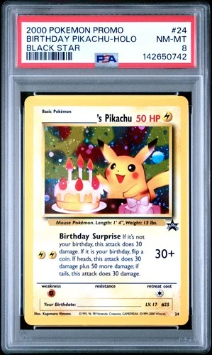 2000 POKEMON PROMO BLACK STAR #24 BIRTHDAY PIKACHU-HOLO PSA 8