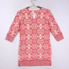Coolibar St. Luncia Tunic Dress Shirt UPF 50Plus Women coral Geometric Size S