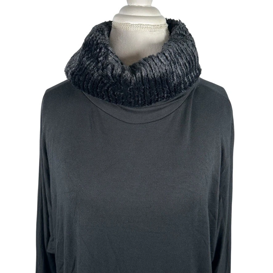 Saks Fifth Avenue Túnica Negra Borde de Piel Invierno Esquí Lagenlook Bolsillos Suave Talla L Foto 3 de 4