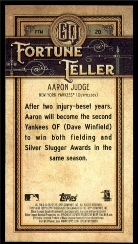 Mini! 🚨2020 Topps Gypsy Queen Aaron Judge Fortune Teller New York Yankees #20 - Picture 2 of 2