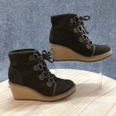 Merona Boots Womens Lorelle Wedge Hiker Booties Green Lace Up Faux Fur 