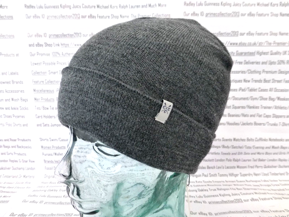 CREW CLOTHING Co Fold Over Beanie Mens Acrylic Knit Hat Charcoal