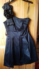 Warehouse Black one shoulder dress with rosette size 8