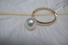 Gorgeous AAA 8-9mm natural Akoya White round pearl Ring 18k Yellow Gold 7.5 15