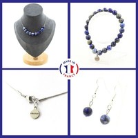 Schmuckset Armband Halskette HäNgende Ohrringe 10 Perlen Lapis GrößE Per