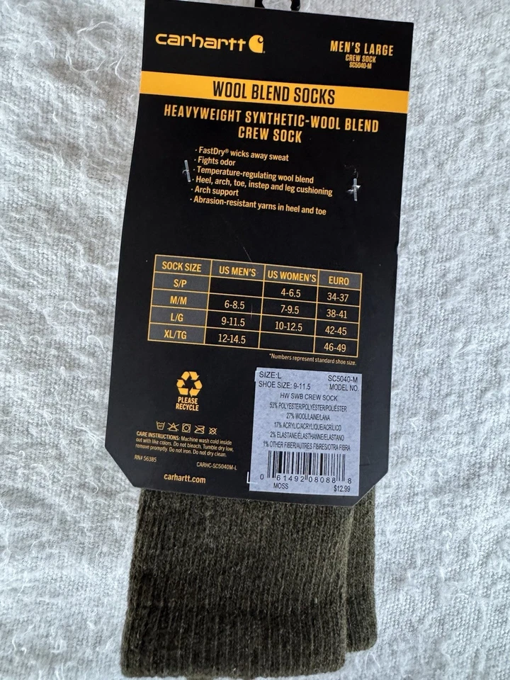 Nuevos calcetines Carhartt de mezcla de lana de peso pesado para hombre talla grande 9-11,5 nuevos con etiquetas Foto 3 de 4