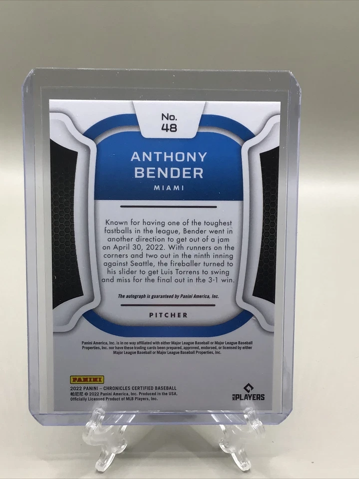 ANTHONY BENDER 2022 Panini Chronicles #48 Certified Rookie RC Auto - Image 2 of 2