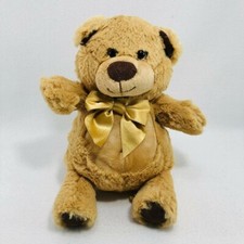 First Main Bear Plush Soft Toy Brown Beige Gold Ribbon Bow Cuddle Boy Classic