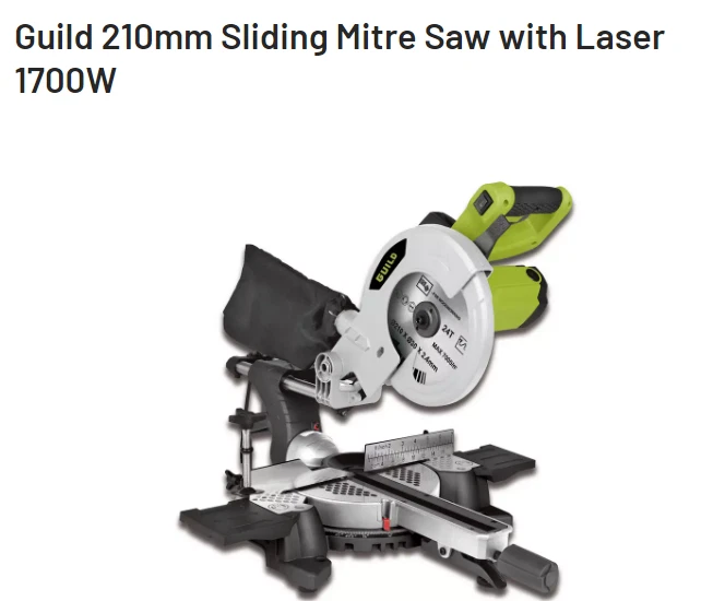 Guild 210mm Sliding Mitre Saw with Laser guide 1700W cut wood