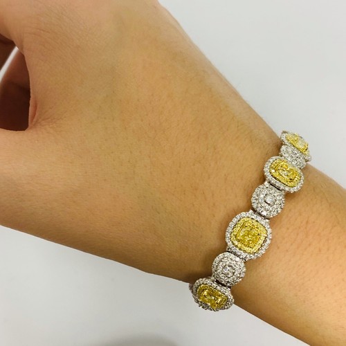 9 CT Luxury Cushion Fancy Light Yellow Diamond Women's Bracelet 14k White Gold - Picture 7 of 9