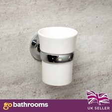 Toothbrush Holder Windsor Bathroom Chrome & White Tumbler With Ceramic Cup