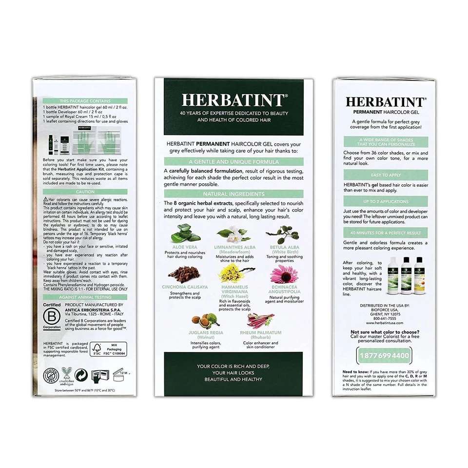 Herbatint 永久草药染发凝胶 5 米浅红木栗色 4.56 盎司 — 第 2/4 张图片