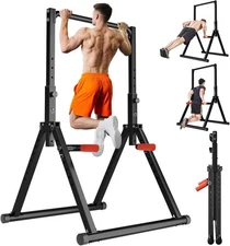 Power Tower Pull Up Dip Station Foldable, Pull Up Bar Station Adjustable