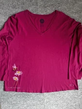 Life Is Good Women's Magenta Long Sleeve V-Neck Crusher Tee Size XXXL Cotton