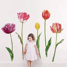 5 Large Tulip Flowers Wall Decals Garden Floral Wall Art Stickers Bedroom Liv...