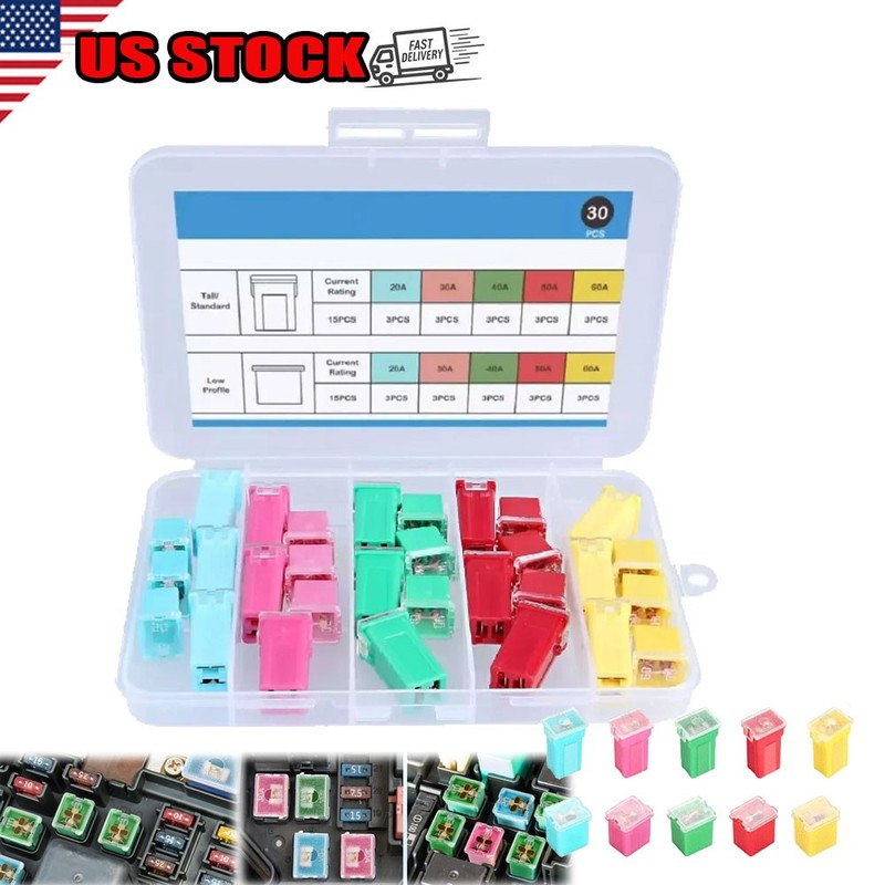 30Pcs Truck SUV Car Fuse Assortment Kit Tall/STD and Low Profile Shaped Fuses
