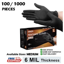 6 Mil Black Nitrile Gloves Heavy Duty Powder-Free Latex-Free MEDIUM New 100/1000