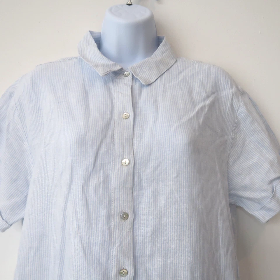 Tahari 100% Linen Shirt Dress Size Large Button Up Short Sleeve Beachy Coastal - Image 3 of 4