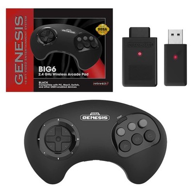 SEGA Genesis 2.4 GHz Wireless Game Controller Retro Style Black