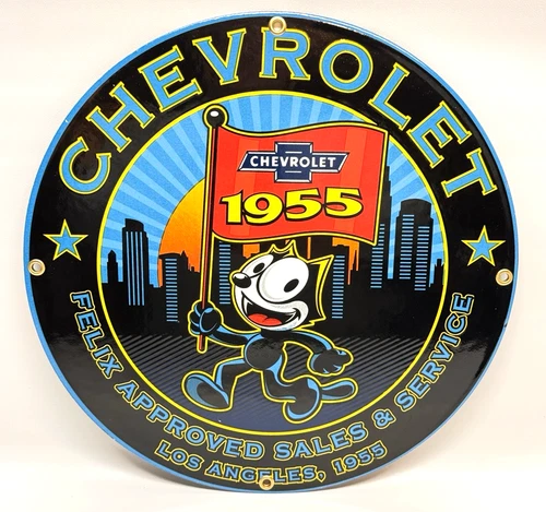 Chevrolet - Vintage Porcelain Sign - Felix Dealership Pump Plate Advertising