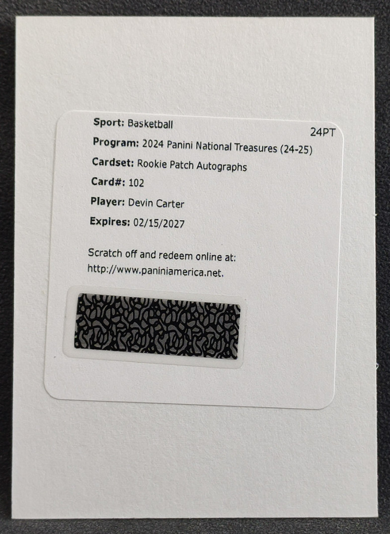 Devin Carter 2024-25 Panini National Treasures /99 Rookie Patch Autographs #102