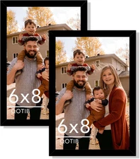 2 Pack 6x8 Black Picture Frames Wood Photo Display for Wall Hanging or Tabletop