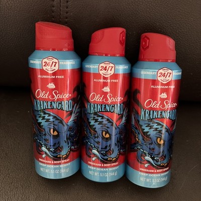 3PK Old Spice Aluminum-Free Underarm Body Spray for Men Krakengard 24/7 5.1oz ea