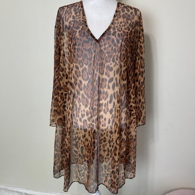 Jordan Taylor Sheer Mesh Top Leopard Swim Cover Large Tunic Brown Lightweight 3X