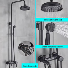 Black Bathroom Shower Faucet Mixer Wall Mount 8" Rainfall Shower Set Mixer Tap B