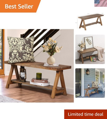 #ad #ad 43quot; Farmhouse Wood Bench Long Rustic Indoor Storage Bench for Entryway Livi... $241.99