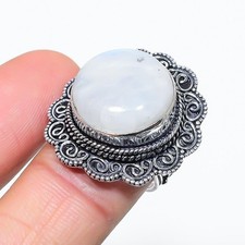 Natural Moonstone Gemstone Handmade 925 Sterling Silver Jewelry Ring Size 8 US