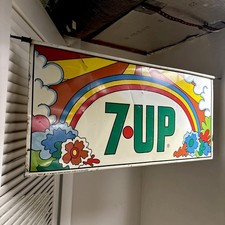 1960s 70s John ALCORN PETER MAX 7UP UNCOLA METAL Soda SIGN Stout double sided