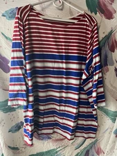 Denim & Co 3/4 Sleeve Placed Stripe Boat Neck Top Size 3XL