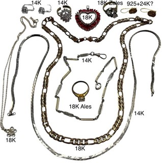 Sign 14K 18K Lot I Believe Fake Gold Or Plate Wear Repair Scrap Jewelry 94 Grams