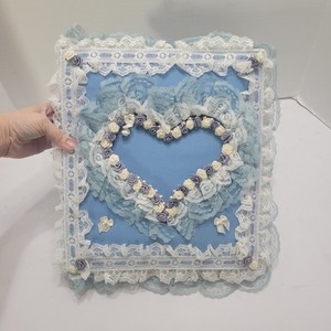Vintage Blue White Floral Lace Photo Album 3-Ring Binder Grannycore Cottagecore