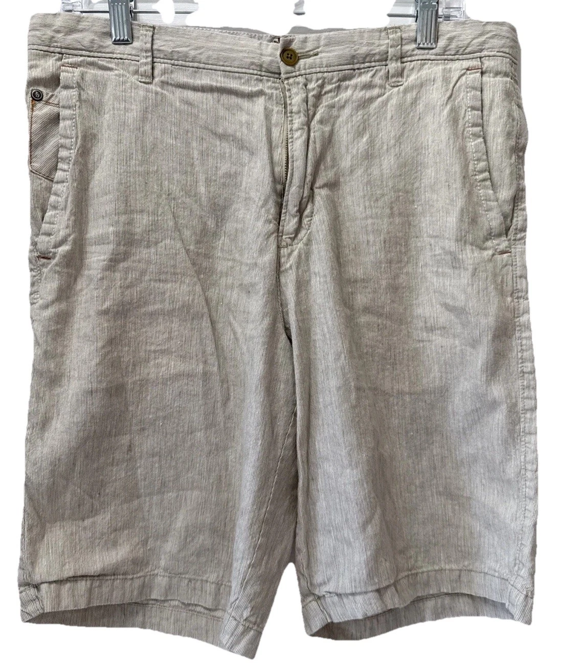 Tommy Bahama Linen Blend Shorts Mens 32 Beige Stripe Lightweight Pockets Casual