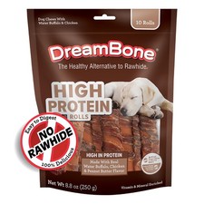 High Protein Rolls Dogs Rawhide-Free Chews W/ Water Buffalo  Chicken 10 Count