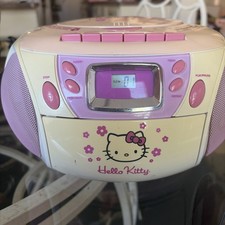 Hello Kitty Portable Pink/White AM/FM Boombox CD Cassette Player 08 READ TESTED