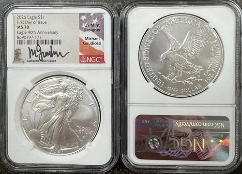 2026 Silver Eagle 40th Anniversary – NGC MS70 | First Day Issue | Gaudioso