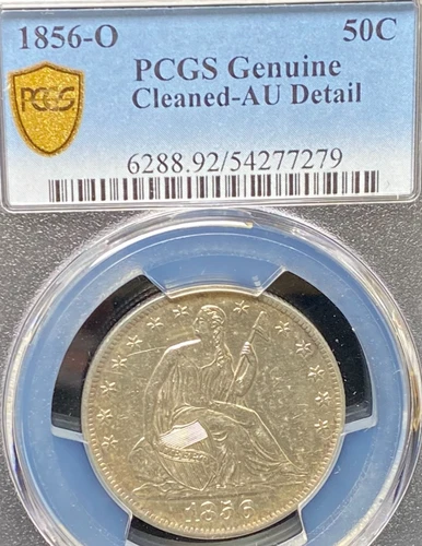1856 O SILVER SEATED LIBERTY HALF DOLLAR PCGS GENUINE AU DETAIL
