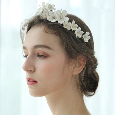 1 PC PU fleurs bandeau alliage coiffure fermoir à cheveux artisanat mariage - Photo 1/4